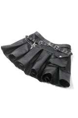 Black Cross Belt Chain-Decorated Lace-Up Women's Punk Pleated Skirt - Product - 12