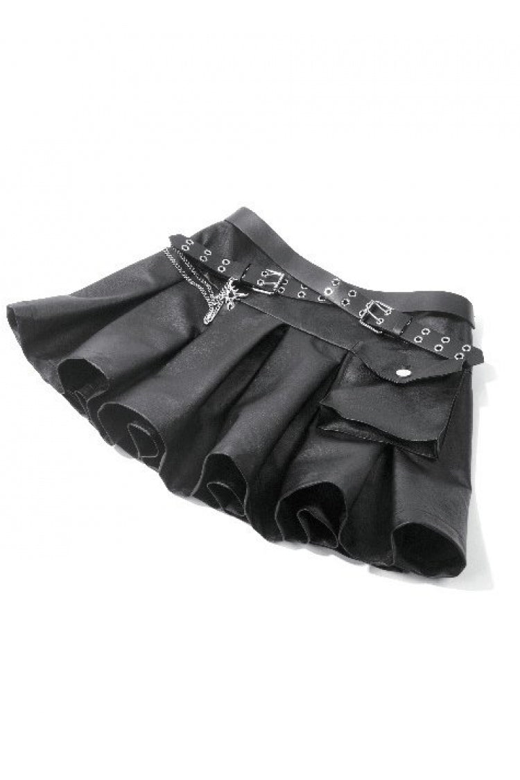 Black Cross Belt Chain-Decorated Lace-Up Women's Punk Pleated Skirt - Product - 12