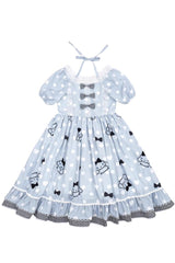Light Blue Short Sleeves Big Eared Dog Print Ruffle Bowknot Alice Sweet Lolita Dress - Product - 3