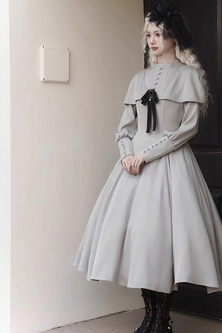 Grey [Thirteenth Evening] Long Sleeves Slim Gothic Elegant Lolita Dress - Product - 4