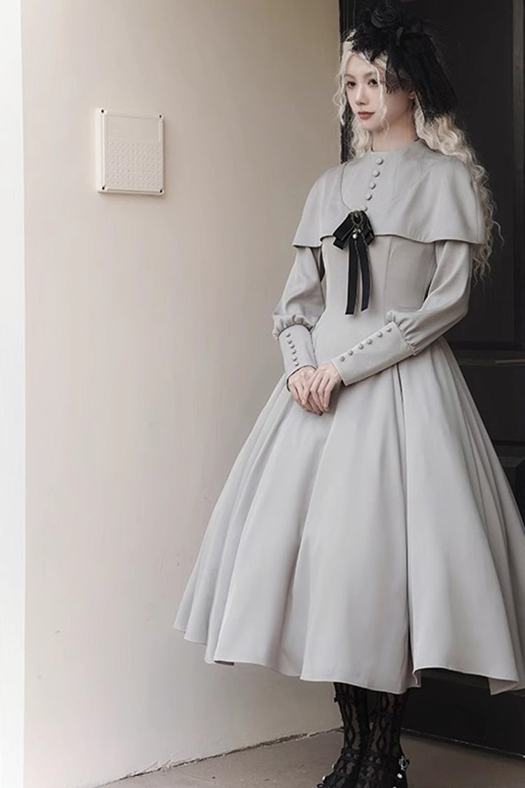 Grey [Thirteenth Evening] Long Sleeves Slim Gothic Elegant Lolita Dress - Product - 4