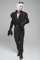 Black/Red Stand Collar Long Sleeves Ruffled Men's Gothic Plunging Shirt - Product - 8