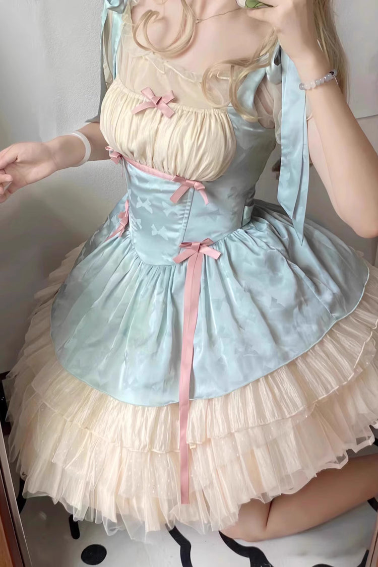 Mint Green Ribbon Ballet Style Multi-layer Ruffle Sweet Princess Lolita Jsk Dress - Product - 4