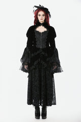 Black Long Puff Sleeves Multi-Layered Ruffled Lace Hem High Low Women's Gothic Coatlet - Black - 1