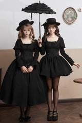Black [Old Testament] Short Sleeves Ruffle Embroidery Bowknot Lace-Up Gothic Lolita Dress 2 Versions - Product - 8