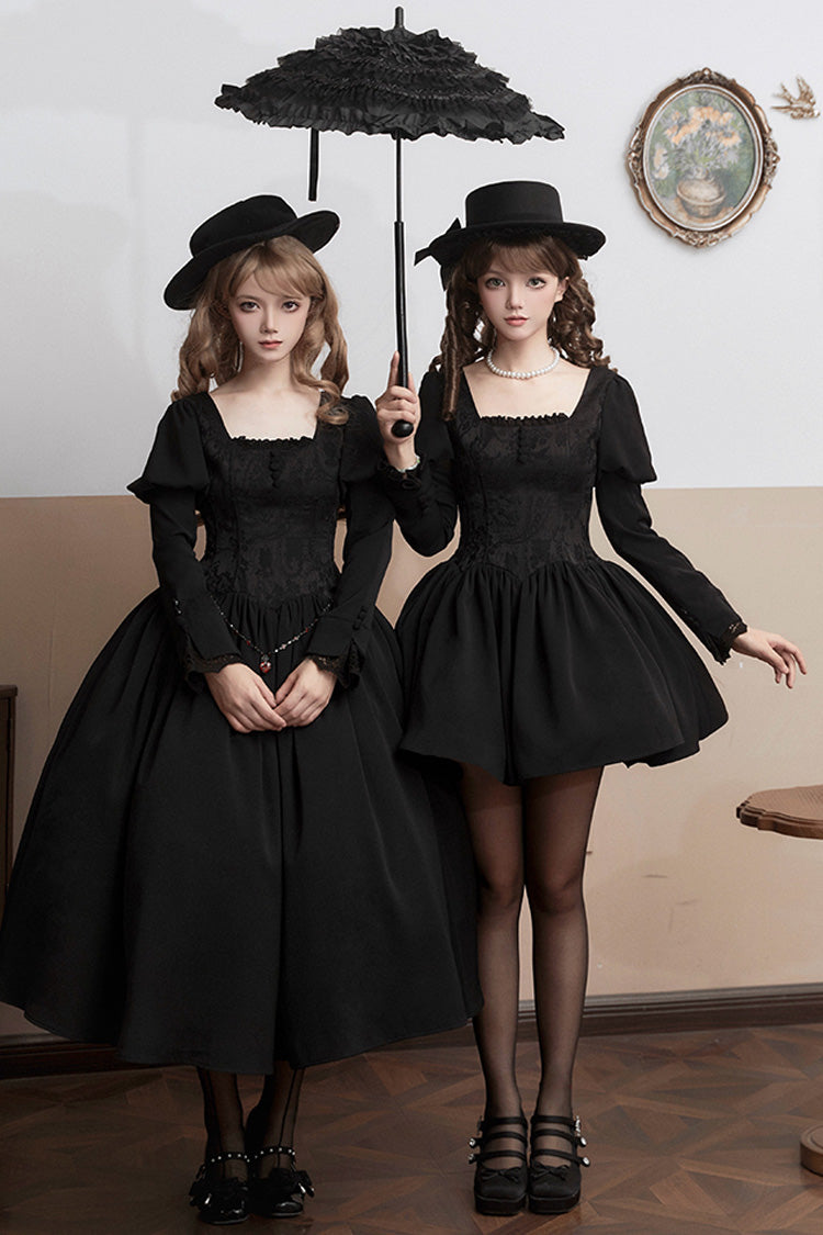 Black [Old Testament] Short Sleeves Ruffle Embroidery Bowknot Lace-Up Gothic Lolita Dress 2 Versions - Product - 8