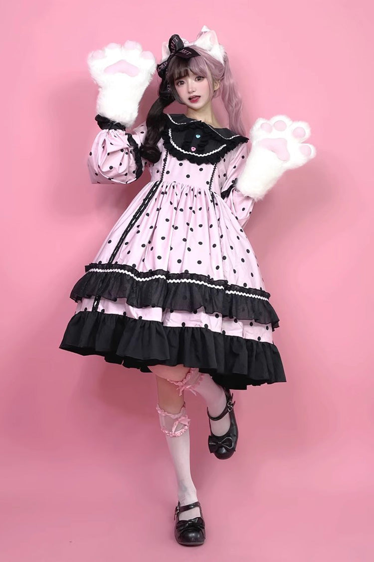 Toffee Bobo Long Sleeves Double Layer Print Ruffle Sweet Lolita Dress 2 Colors - Product - 15