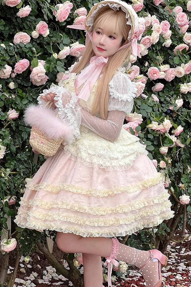Pink/Yellow Dream Lace Romantic Bowknot Princess Sweet Lolita Skirt Dress - Product - 2