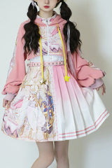 Pink Beginning Of Sun And Moon Series Printing Sweet Lolita JSK Dress And Hoodie Set - Pink - 1