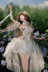 Green [Spring Rose] Sleeveless Multi-Layered Bowknot Lace-Up Fishbone Sweet Lolita Jsk Dress - Product - 20