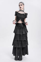 Black Off Shoulder Halterneck Ripped Women's Punk Blouse - Product - 4