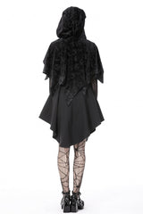 Black Skull Printed Front Lace-Up Women's Gothic Velvet Cape with Hood - Product - 4