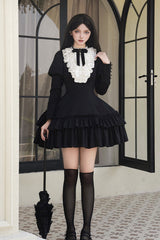 Black [Miss Weir] Stand Collar Long Sleeves Double-Layered Ruffle Gothic Lolita Dress - Product - 12