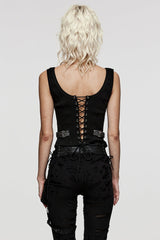 Steampunk Sleeveless Jacquard Print Metal Buckle Strap Metal Zipper Hollow Lace-Up Women's Vest 4 Colors - Product - 19