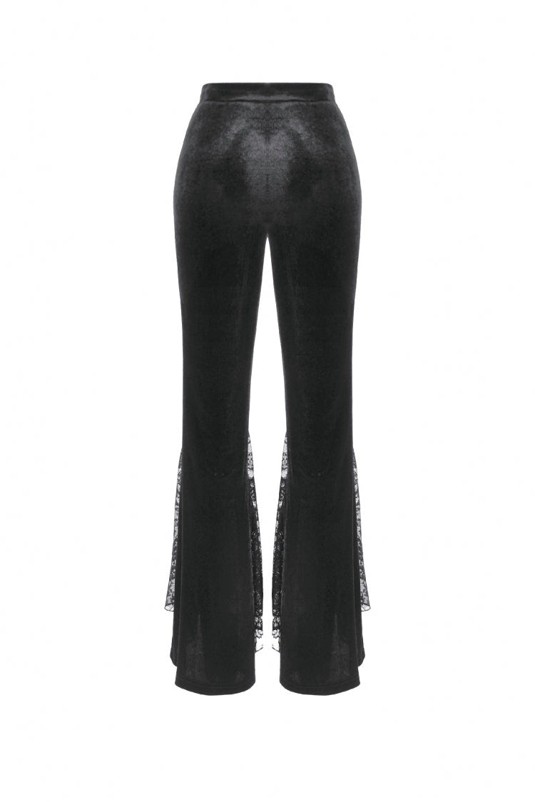 Black Women's Gothic Floral Embroidered Lace Flared Pants - Product - 14
