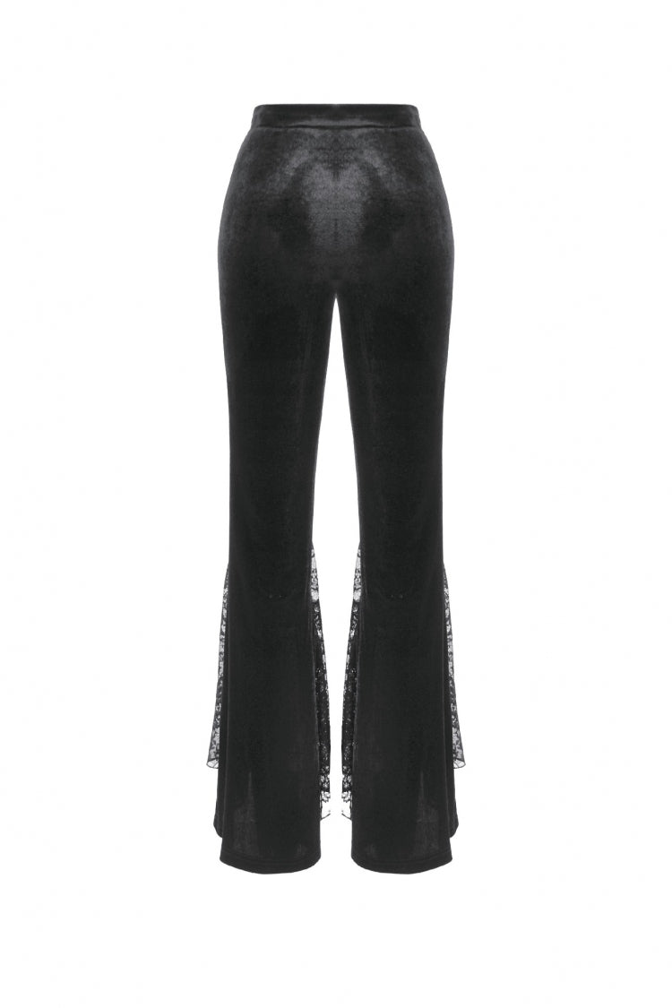 Black Women's Gothic Floral Embroidered Lace Flared Pants - Product - 14