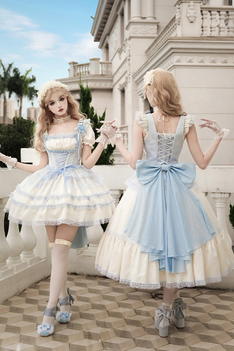 Ivory [Sea Salt Iced Tea] Square Collar Flying Sleeves Ruffle Fishbone Sweet Lolita Jsk Long Dress - Product - 11