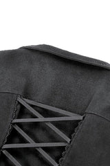 Black Lapel Collar Long Sleeves Lace-Up Irregular Bouble-breasted Buckle-up Women's Gothic Coat - Product - 14