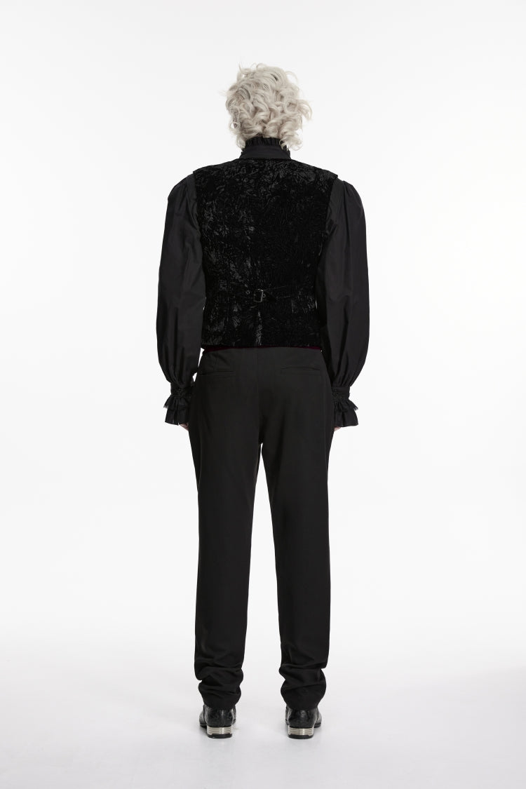 Black Embroidered Spliced Slim Men's Gothic Pants - Product - 5