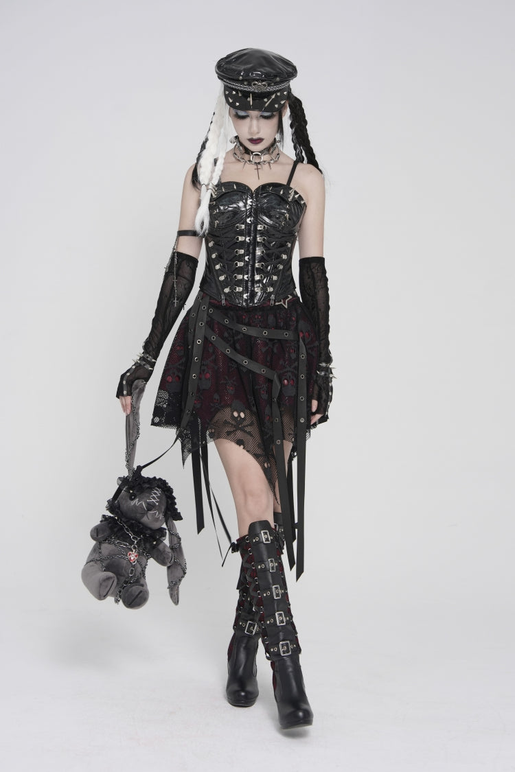 Black Lace-Up Slim Studded Zippered Women's Punk Corset - Product - 11