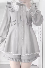 Grey Doll Collar Long Sleeves Ruffled Sweet Jirai Kei Dress - Product - 6