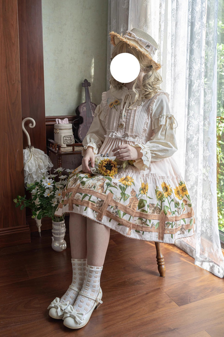 Cat and Sunflower Print Bowknot Sweet Lolita Jsk Dress 2 Colors - Product - 14