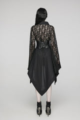 Black Irregular Hem Skull Print Hollow Stitching Womens Steampunk Kimono Dress - Product - 3