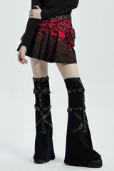 Black/Red Abstract Print Metal Buckle Leather Buckle Women's Steampunk Skirt - Black/Red - 1