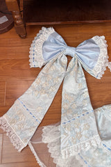 Blue [Moonlight Woven Flower Box] Square Collar Multi-Layered Ruffled Hanayome Embroidered Bow Lace Sweet Plus Size Lolita Jsk Dress Set - Product - 6