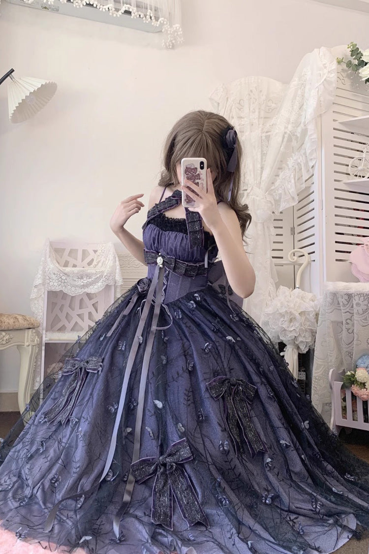 Purple [Starry Night Solo] Ruffle Hanayome Embroidery Bowknot Lace Sweet Gorgeous Lolita Jsk Dress - Product - 2