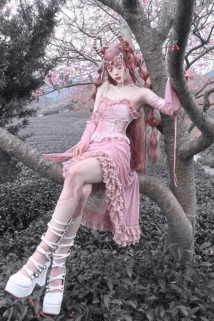Pink Cherry Nightmare V Collar High Waisted Gothic Lolita JSK Dress - Product - 9