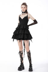 Black Little Devil Sleeveless Multi-Layered Lace-Up Women's Punk Slip Graduation Dress - Product - 2