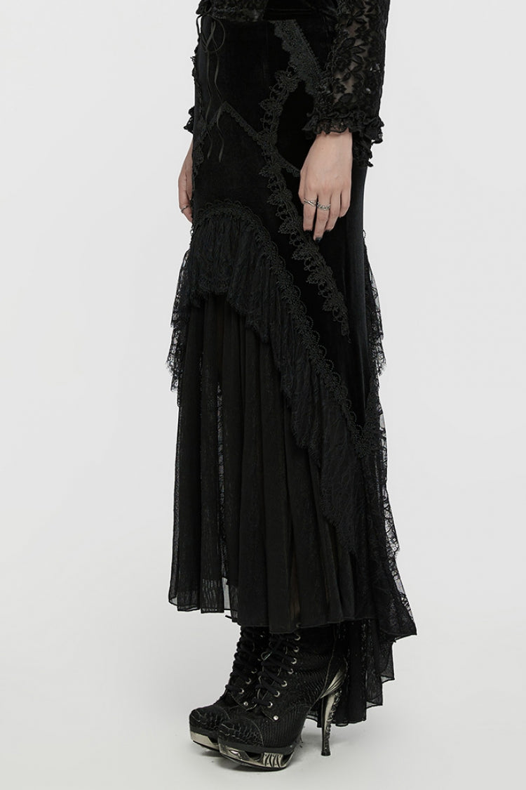 Black Ruffle Stitching Lace Women's Gothic Fishtailed Skirt - Product - 2