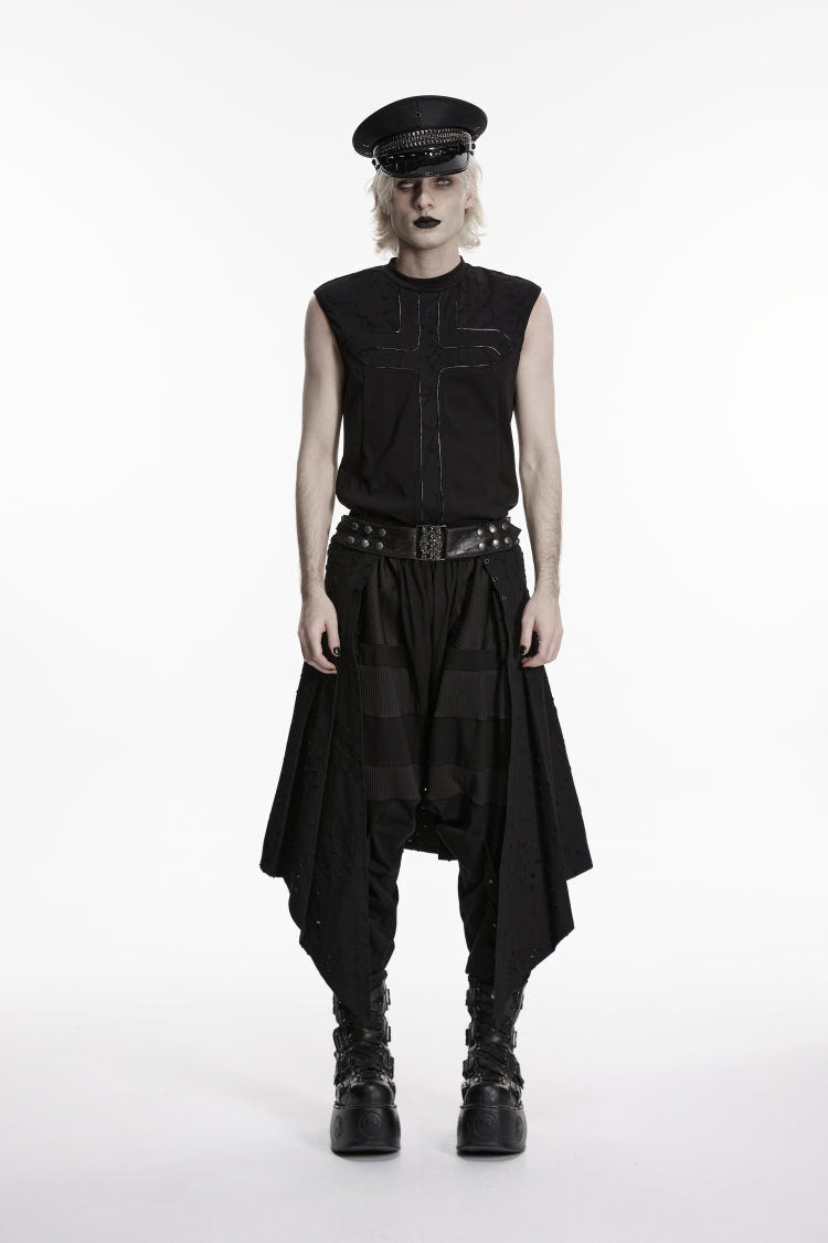 Black Lace-Up Irregular Ripped Men's Punk Skirt - Product - 2