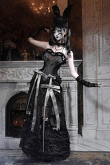 Black [Cupid’s Magic Box] Basel French Ruffle Embroidery Bowknot Lace Gothic Elegant Lolita Long Skirt - Product - 7