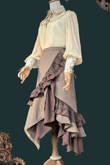 Coffee Brown [The Traveler] Sleeveless Ruffled Irregular Asymmetric Punk Lolita Skirt Set - Skirt(Only) - 6