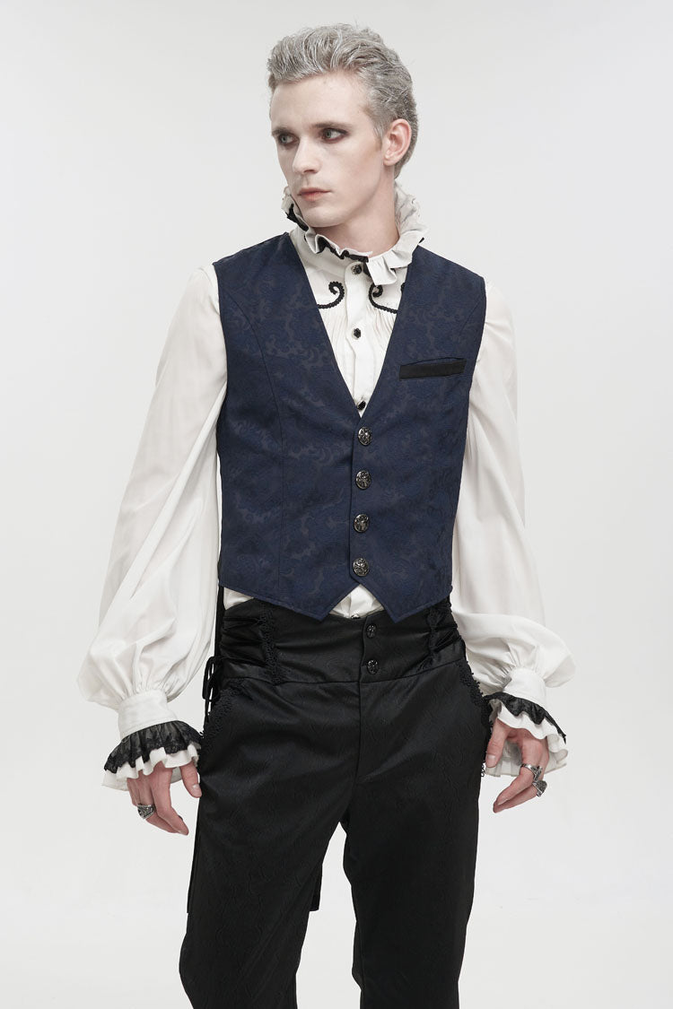 Blue Stylish Retro Print Non-Stretch Fit Mid-Century Men's Gothic Tuxedo Vest - Product - 3