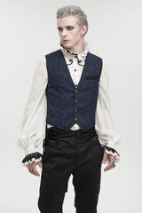 Blue Stylish Retro Print Non-Stretch Fit Mid-Century Men's Gothic Tuxedo Vest - Product - 3