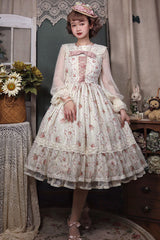 Pink Elegant Vintage Rose Print Multi-Layer Ruffled Sweet Lolita JSK Dress - Product - 3