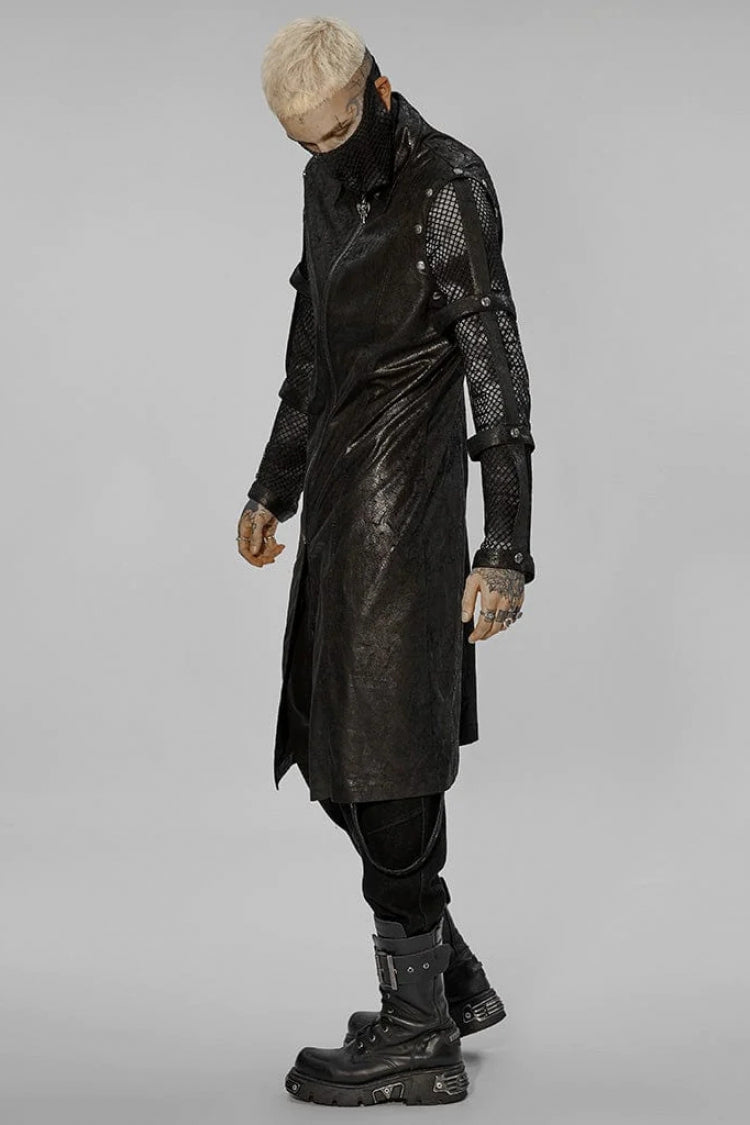 Black Stand Collar Metal Detachable Hollow Long Sleeves Mens Steampunk Coat - Product - 2