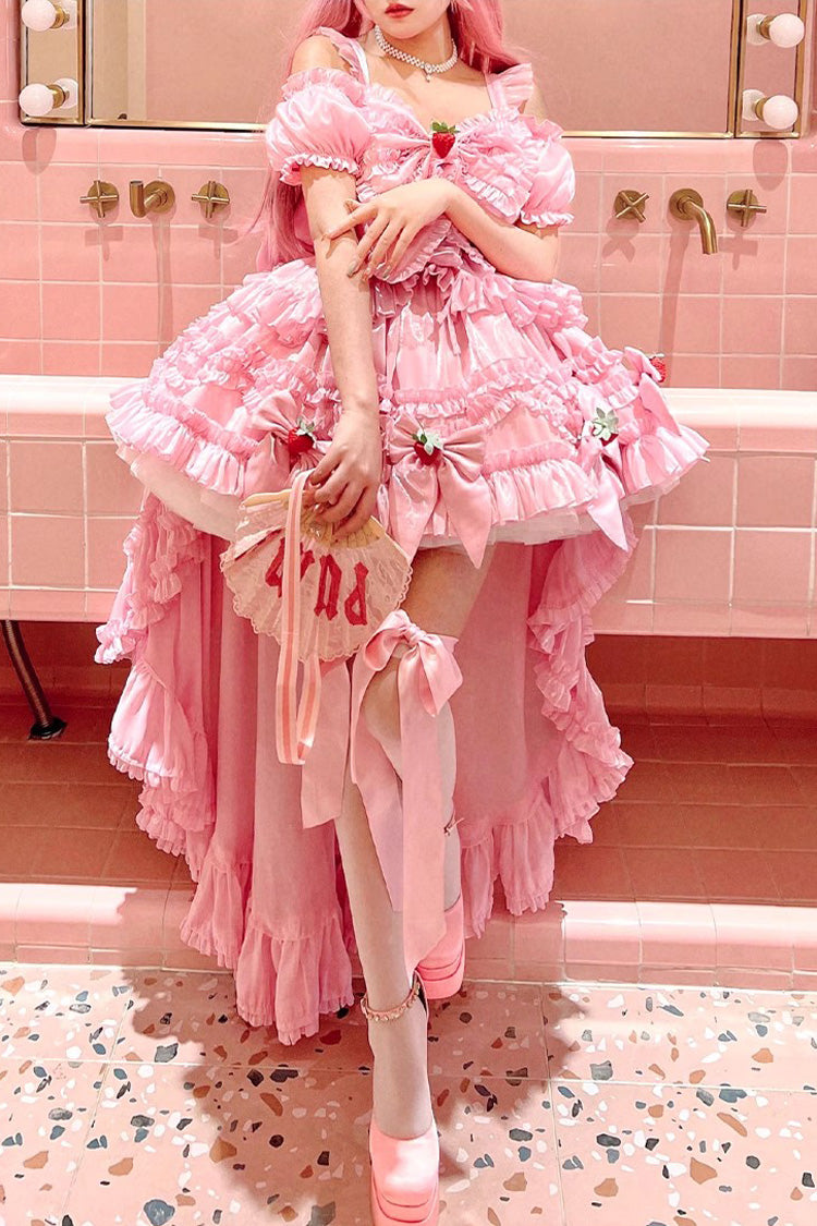 Pink Strawberry Magic Girl Party Theme Cute Sweet Princess Lolita Strapless Dress - Pink - 1