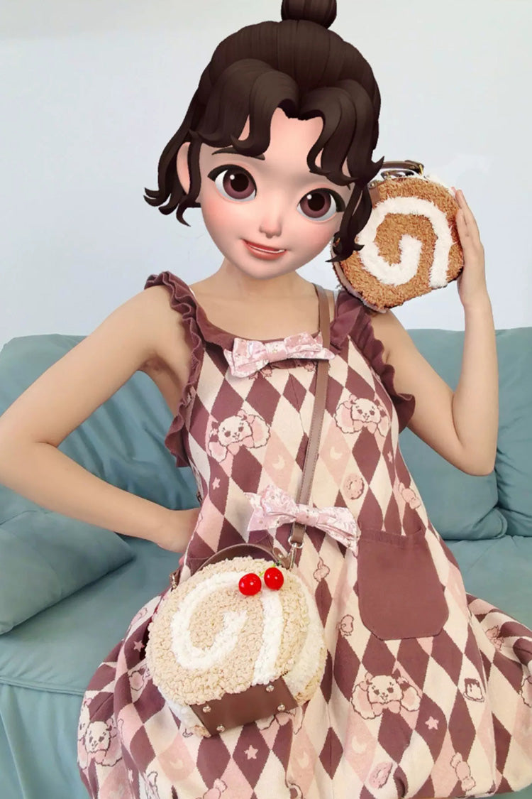 Cake Roll Dessert‑Themed Sweet Lolita Top‑Handle Shoulder & Crossbody Plush Bag 2 Colors - Product - 5