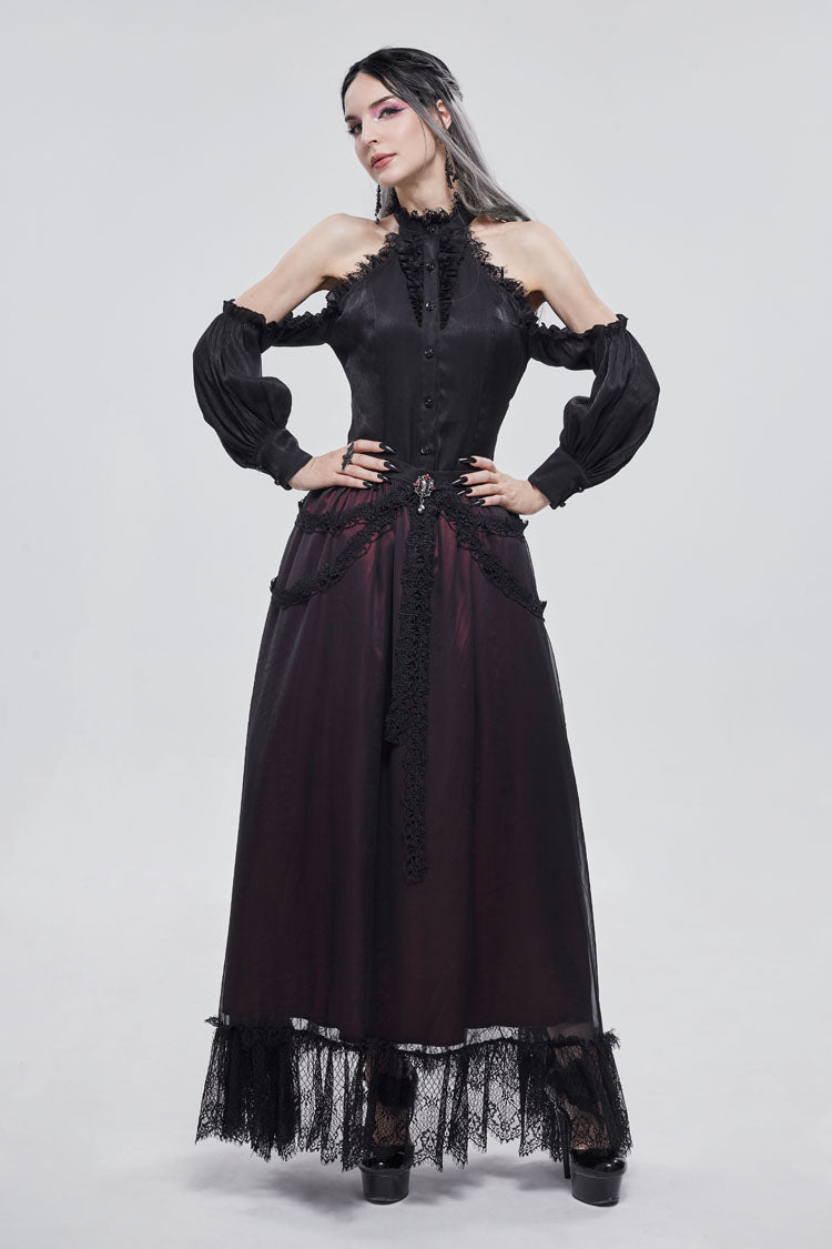Black/Red Butterfly Lace Pendant Decoration Chiffon Women's Gothic Skirt - Product - 6