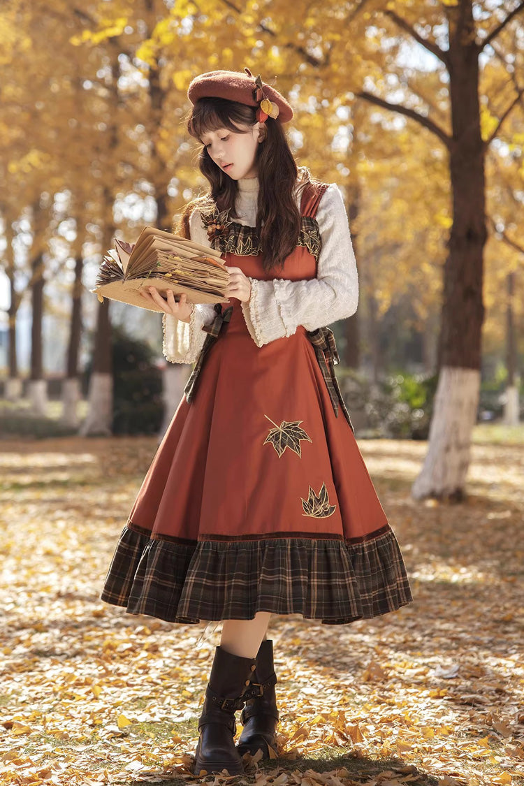 [Autumn Chronicles] Sleeveless Printed Ruffled Embroidered Spliced Slim Sweet Lolita Jsk Dress - Product - 13