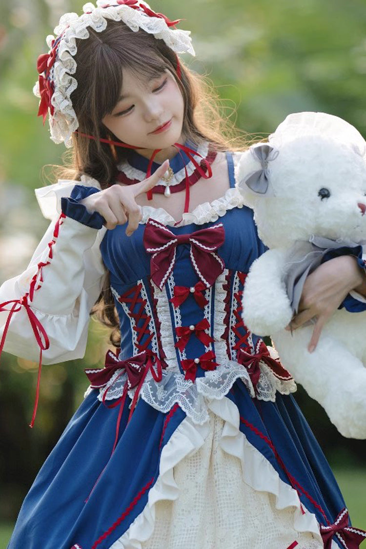 White/Blue Snow White Love Song Ruffle Cardigan Bowknot Long Sweet Lolita Dress - Product - 7
