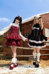 [Winter's Wish] Double-Layered Jacquard Bowknot Furry Sweet Lolita Jsk Dress 2 Colors - Product - 11