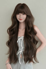 Morandi Tea Brown Fluffy Extra Long Loose Wave Sweet Lolita Wig with Full Bangs - Product - 5