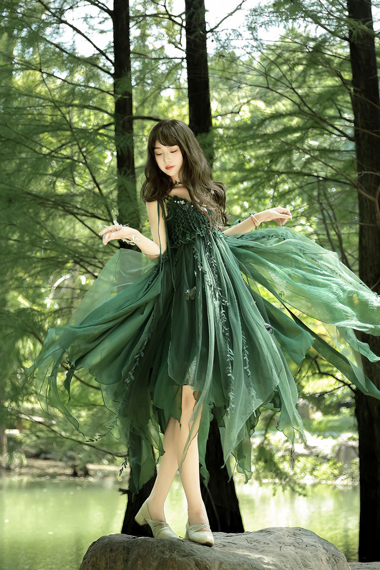 Green Forestry Asymmetric Hem Sweet Chinese Style Lolita Jsk Dress - Product - 13
