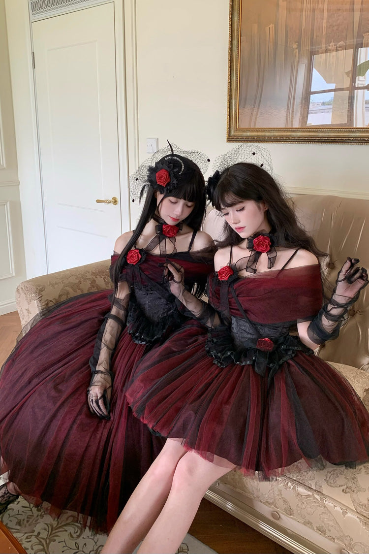 Black/Red [Sanglin’s Tribute] Off Shoulder Ruffled Gothic Lolita Dress - Product - 2