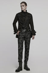 Black Lapel Collar Long Sleeves Frog Jacquard Embroidery Men's Gothic Coat - Product - 4